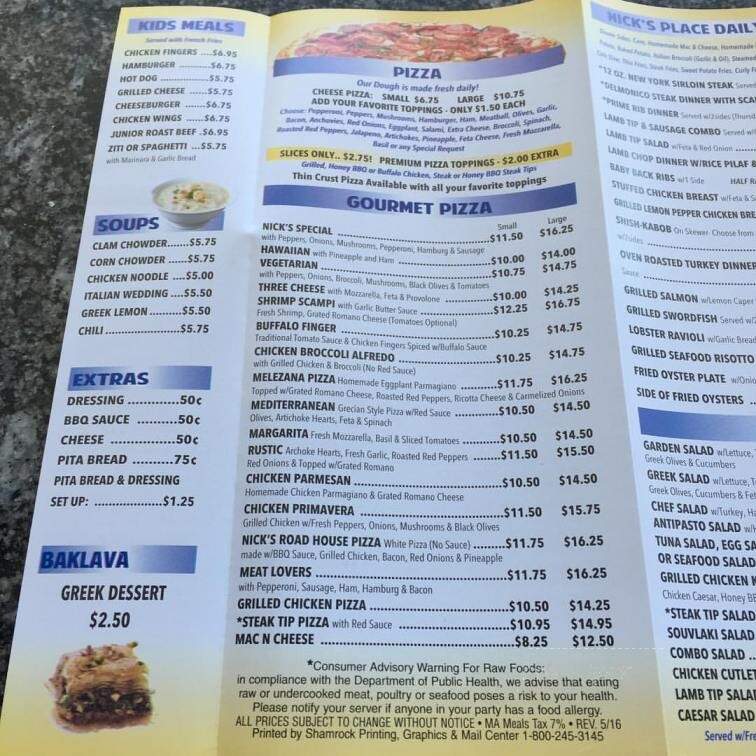 Nick's Place - Salisbury, MA menu_pic