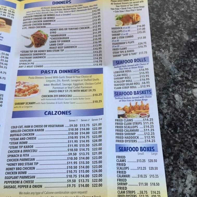 Nick's Place - Salisbury, MA menu_pic