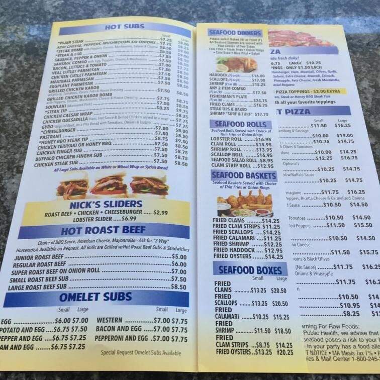 Nick's Place - Salisbury, MA menu_pic