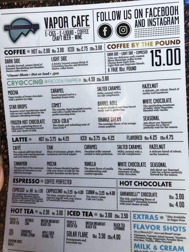 Moon Mountain Vapor Cafe - Winter Haven, FL menu_pic