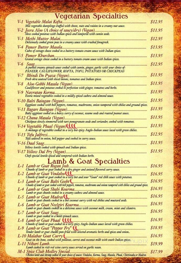 Spice Club Fine Indian Cuisine - Fort Myers, FL menu_pic