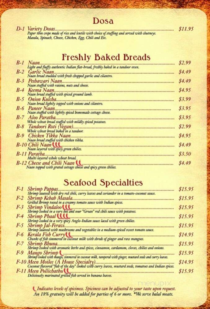 Spice Club Fine Indian Cuisine - Fort Myers, FL menu_pic