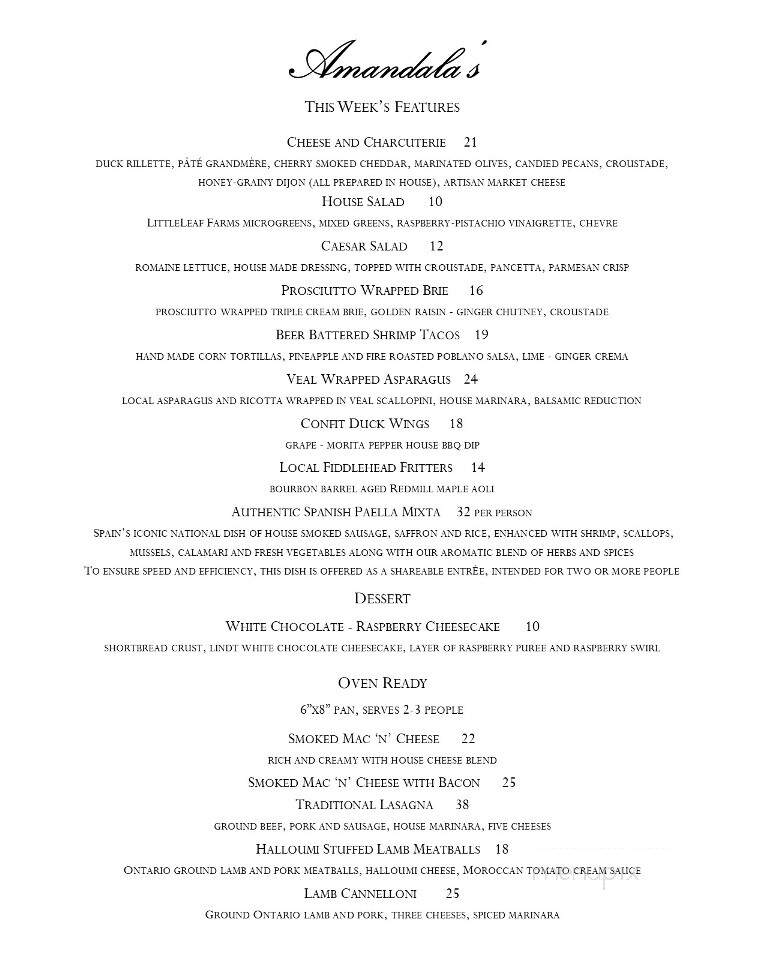 Amandala's - Peterborough, ON menu_pic