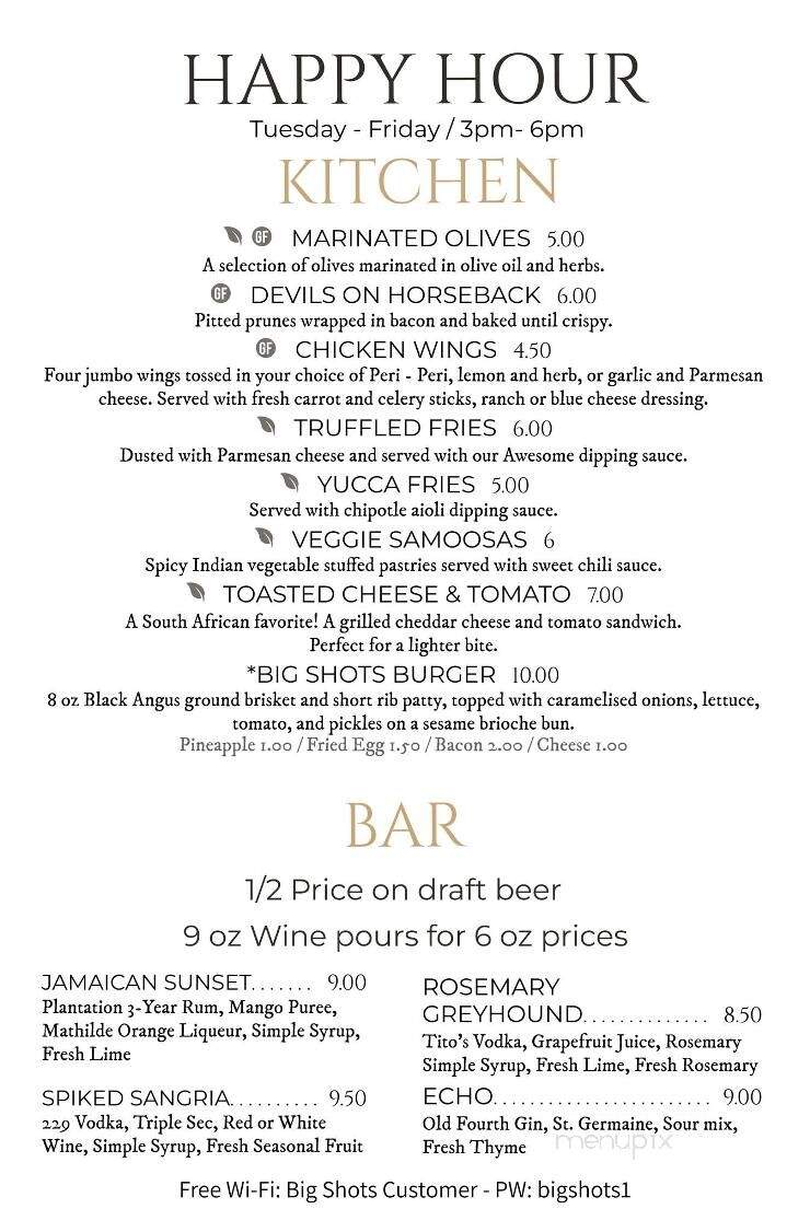 Big Shots Kitchen and Bar - Peachtree City, GA menu_pic