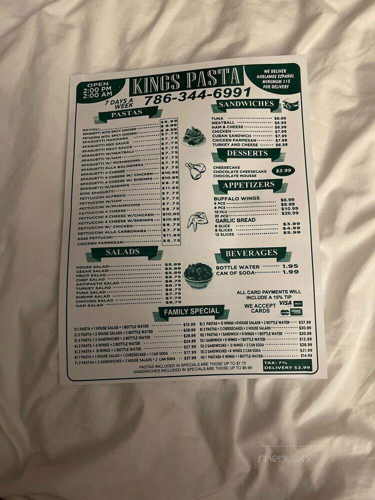 Kings Pasta & Subs - Miami, FL menu_pic