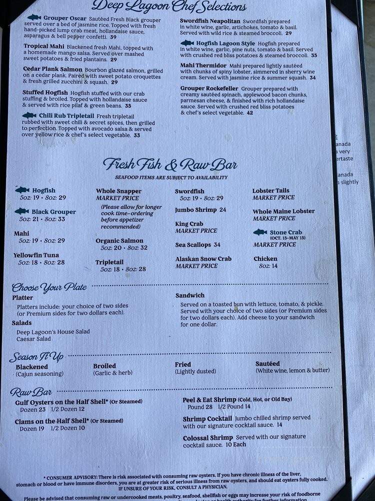 Deep Lagoon Seafood & Oyster House - Fort Myers, FL menu_pic