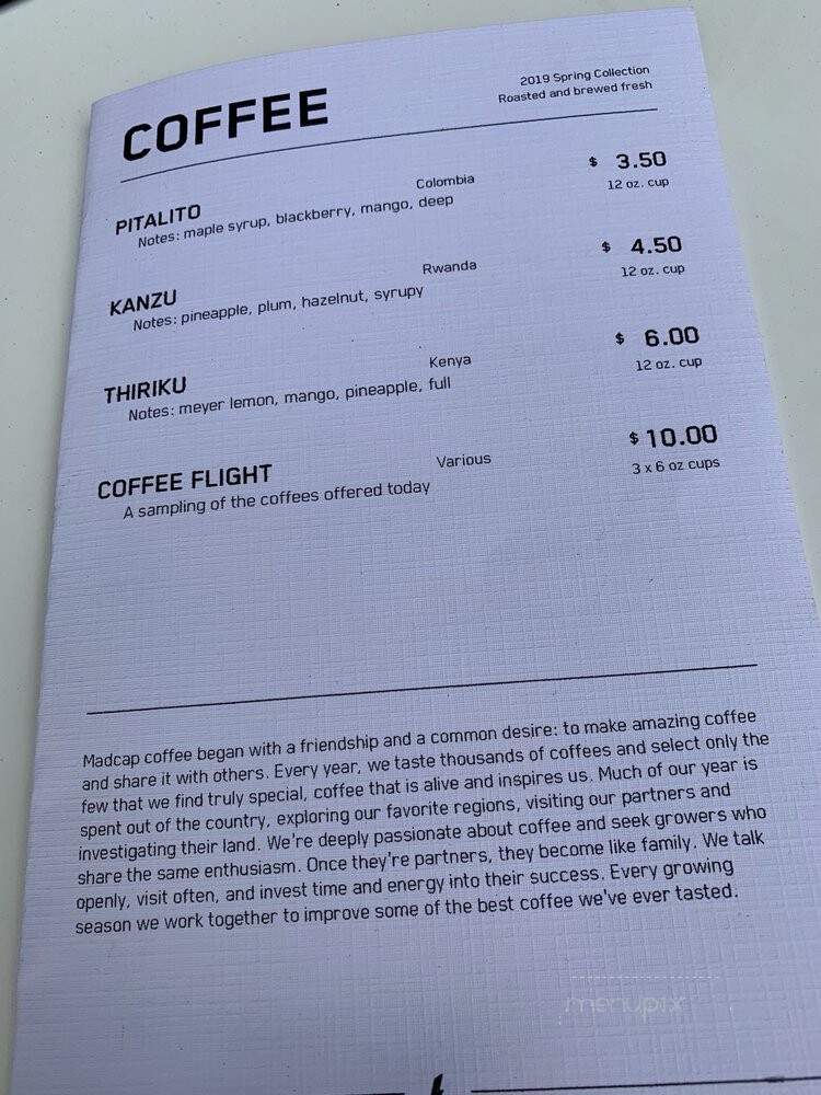 Madcap Coffee - Detroit, MI menu_pic