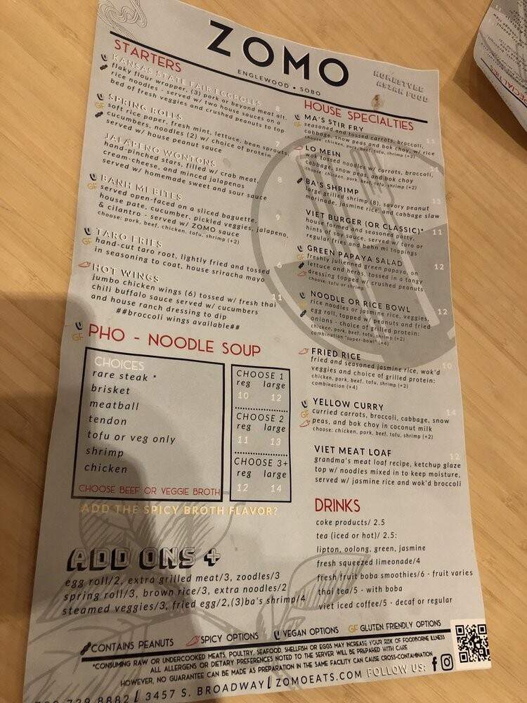 ZOMO Asian + American Eatery - Englewood, CO menu_pic