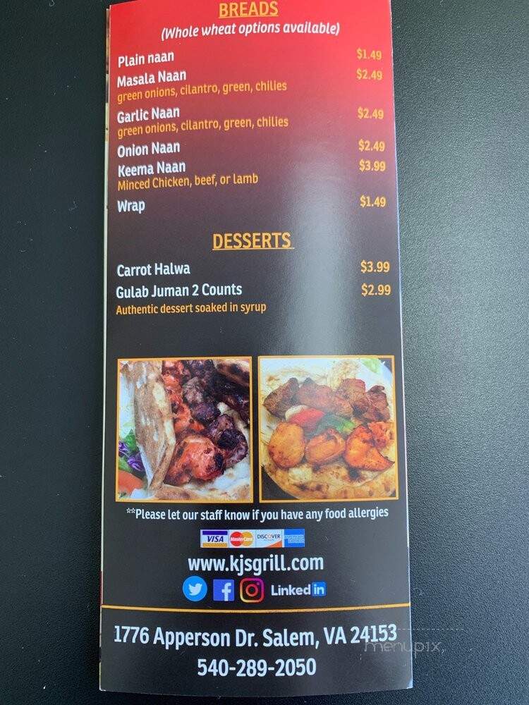KJ's Grill & Kabab House - Salem, VA menu_pic