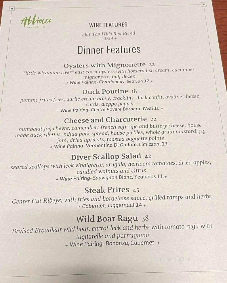 Abbiocco Italian Cuisine - Chesterton, IN menu_pic