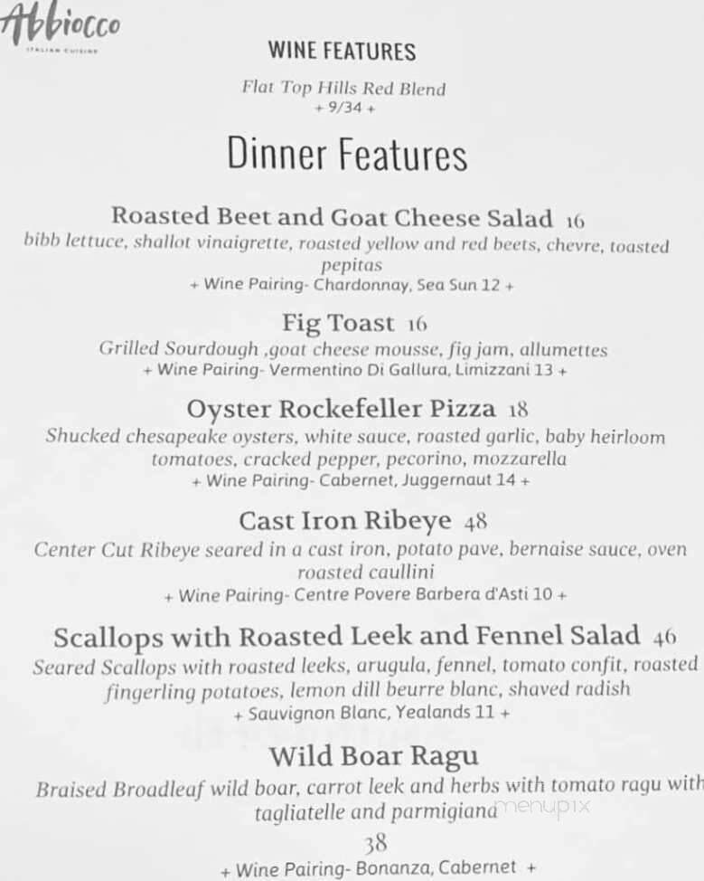 Abbiocco Italian Cuisine - Chesterton, IN menu_pic