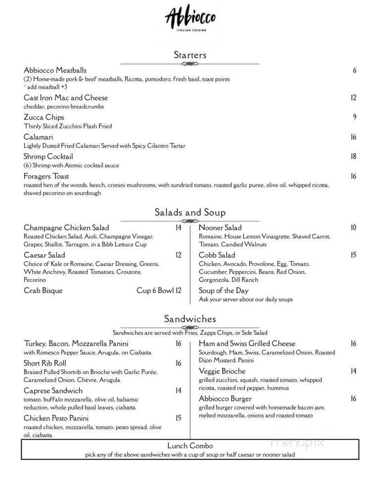 Abbiocco Italian Cuisine - Chesterton, IN menu_pic