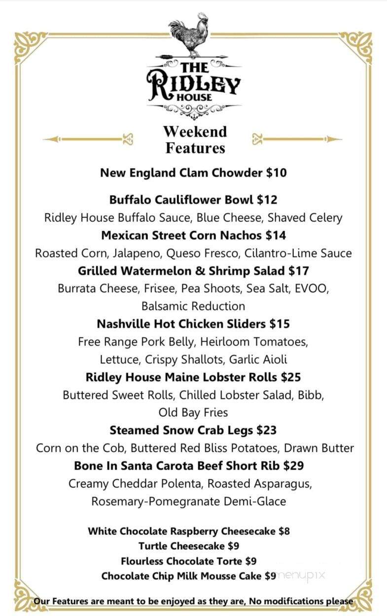 The Ridley House - Holmes, PA menu_pic