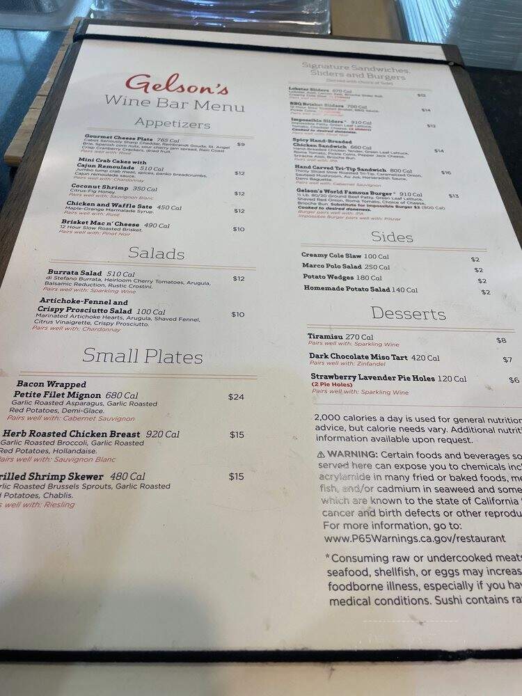 Gelson's Wine Bar - Los Angeles, CA menu_pic