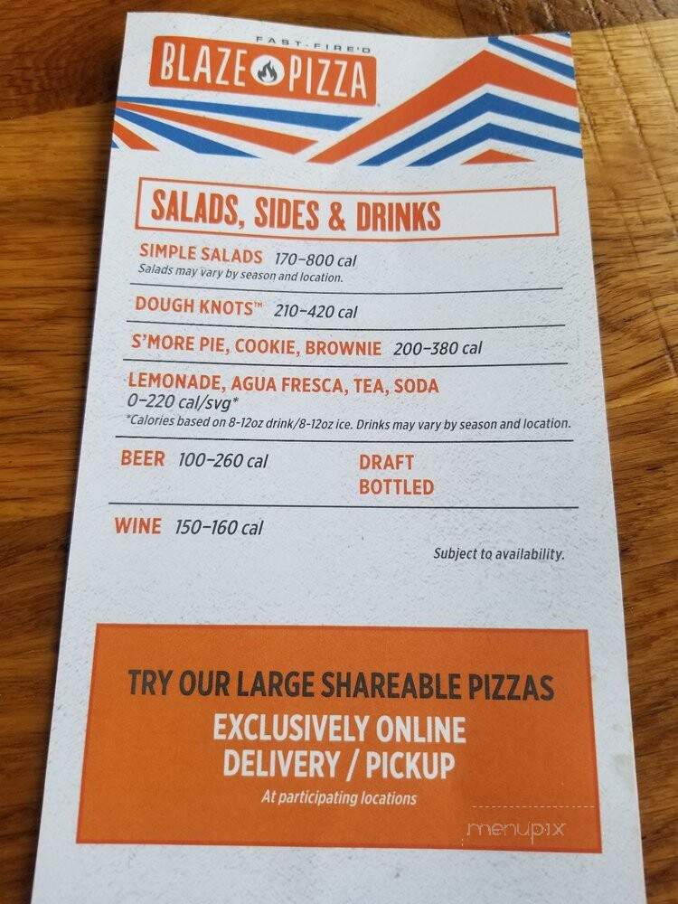 Blaze Pizza - Rowlett, TX menu_pic
