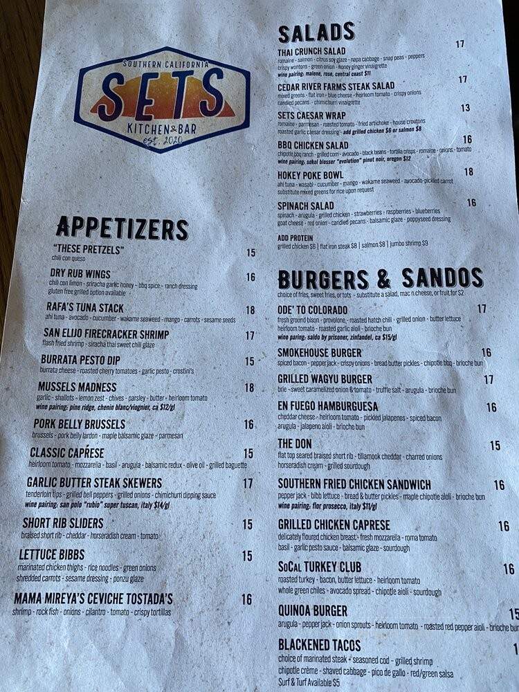 Sets Kitchen & Bar - San Marcos, CA menu_pic