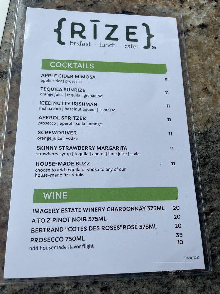 Rize - Carmel, IN menu_pic