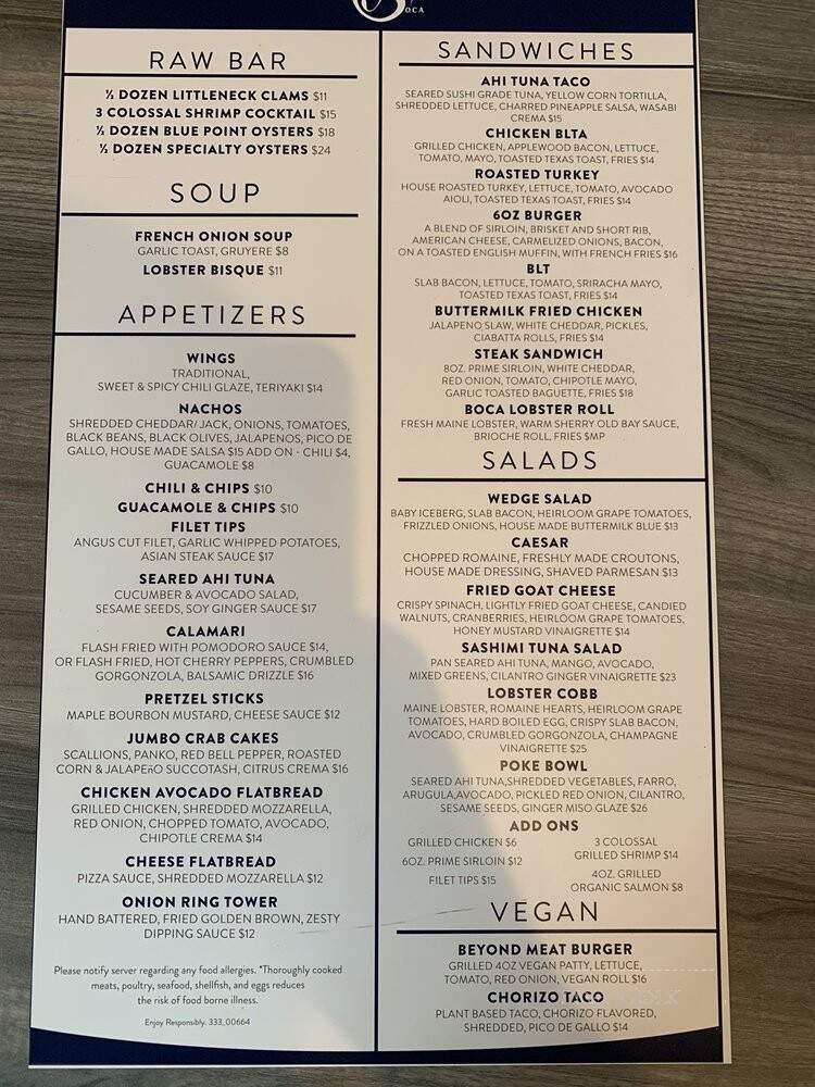 Boca Grille and Raw Bar - Fairfield, CT menu_pic
