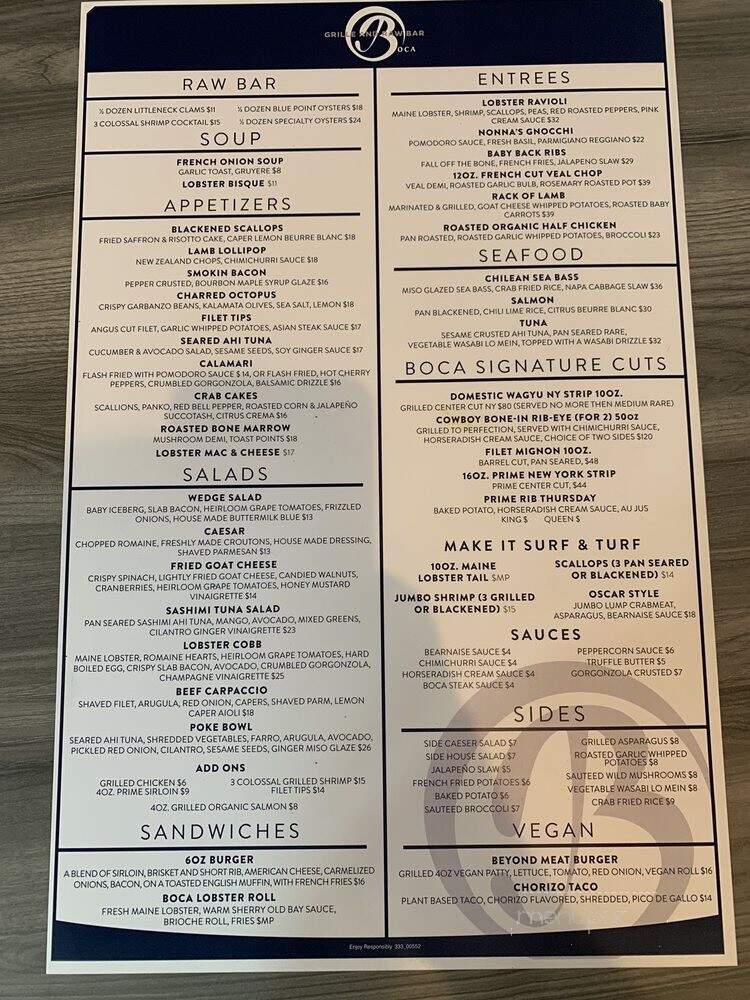 Boca Grille and Raw Bar - Fairfield, CT menu_pic