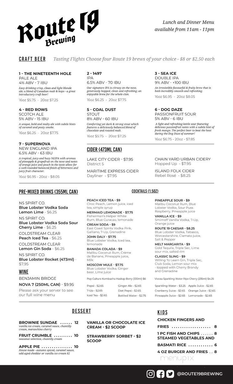 Route 19 Brewing - Inverness, NS menu_pic