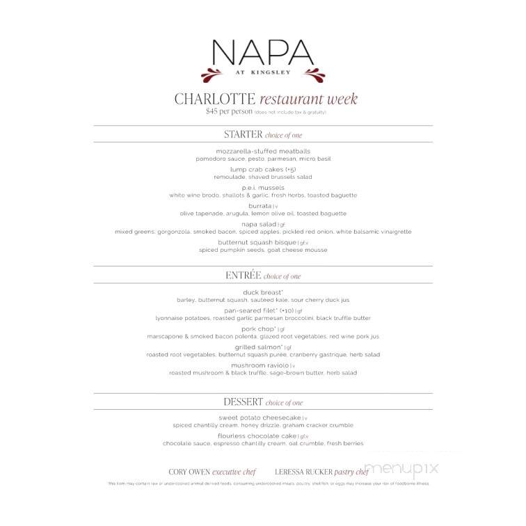 Napa at Kingsley - Fort Mill, SC menu_pic