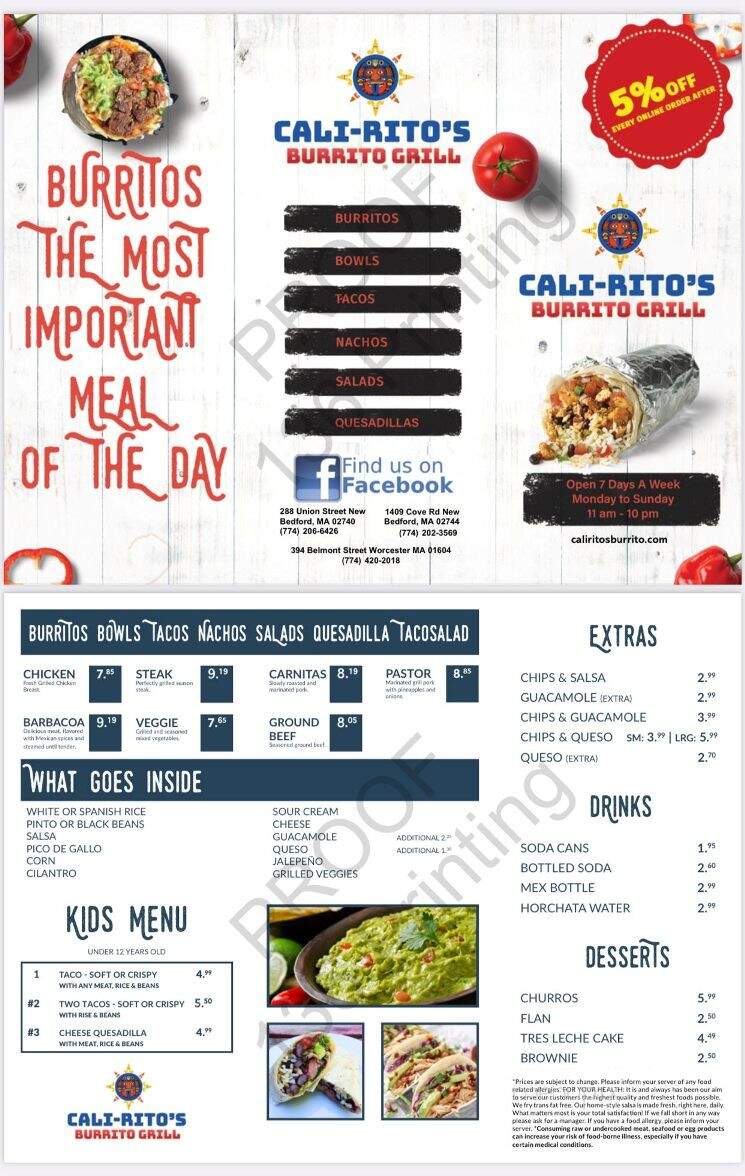 Cali-Ritos Burrito Grill - Worcester, MA menu_pic