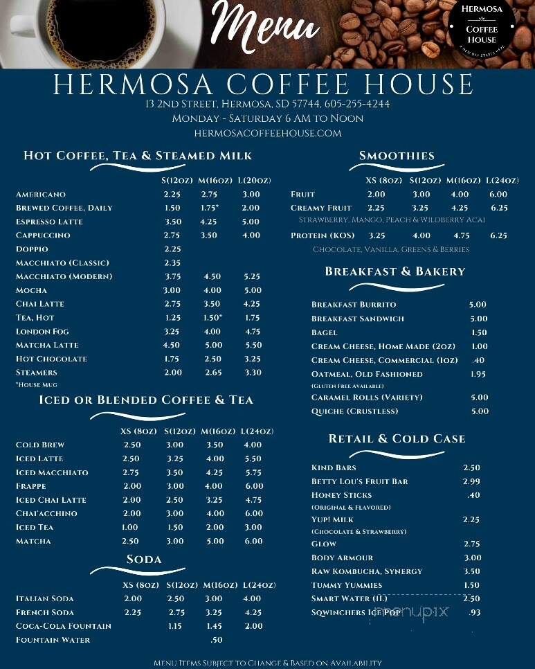 Hermosa Coffee House - Hermosa, SD menu_pic