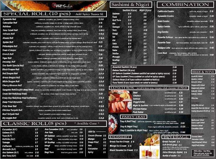 One Sushi - Jasper, AB menu_pic