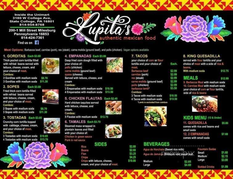 Lupita's Authentic Mexican Foods - Milesburg, PA menu_pic