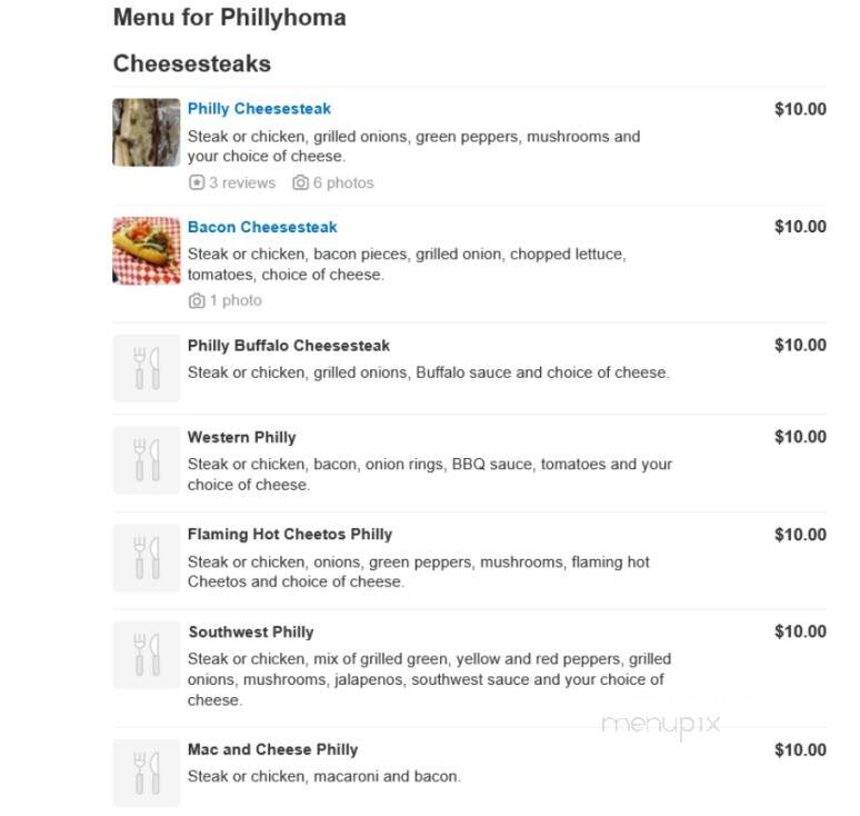 Phillyhoma - Nicoma park, OK menu_pic