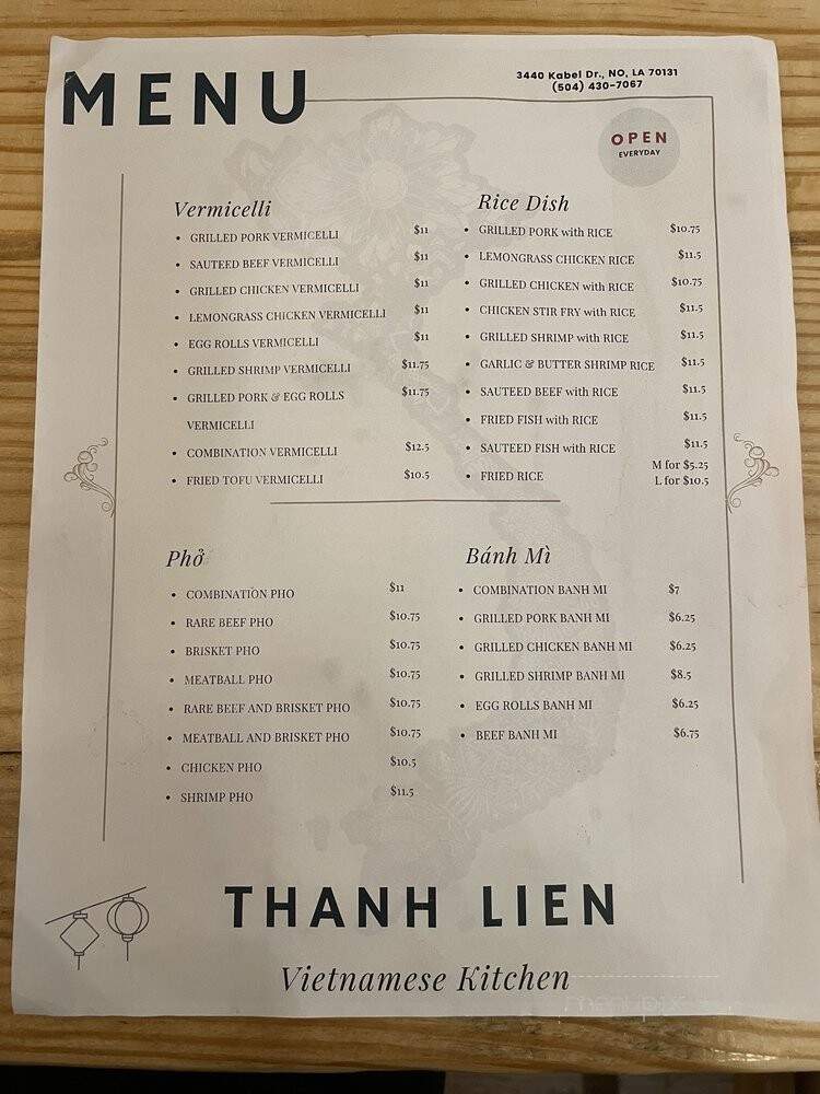 Thanh Lien Kitchen - New Orleans, LA menu_pic