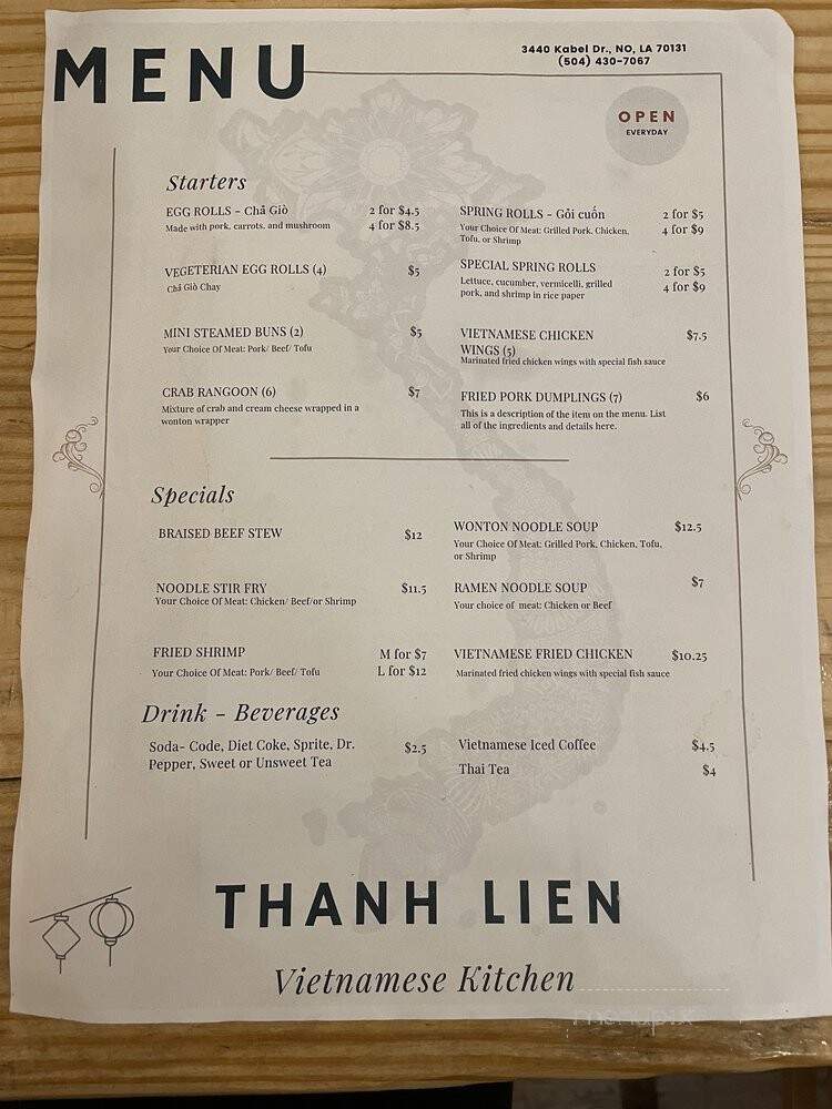 Thanh Lien Kitchen - New Orleans, LA menu_pic