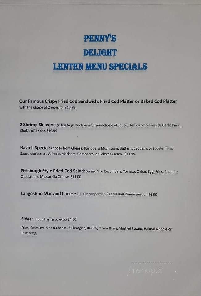 Penny's Delight - Ambridge, PA menu_pic