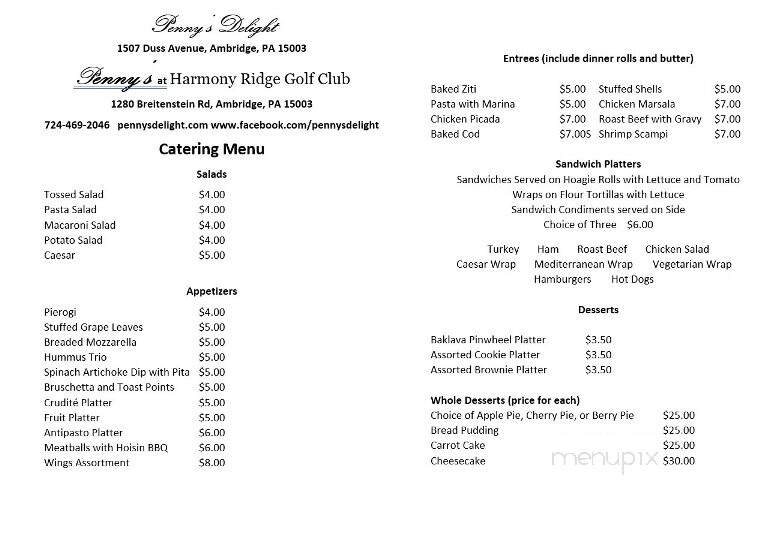 Penny's Delight - Ambridge, PA menu_pic