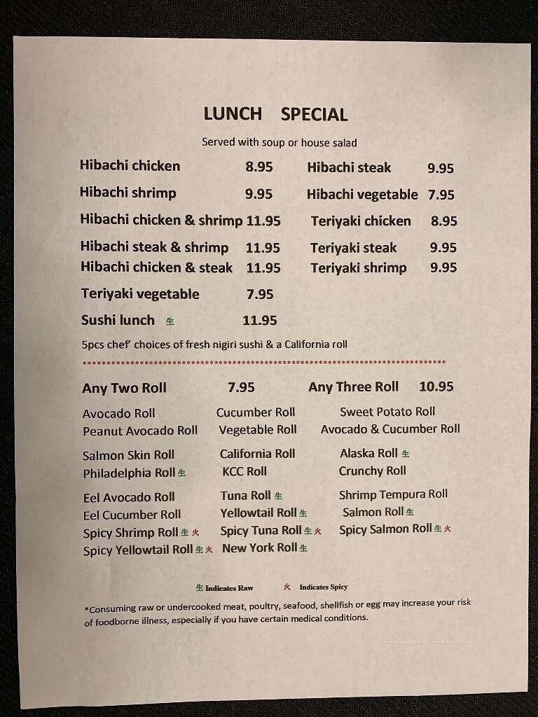 Hokkaido All You Can Eat Japanese Restaurant - Harrisonburg, VA menu_pic