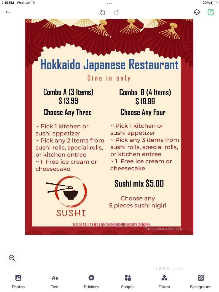 Hokkaido All You Can Eat Japanese Restaurant - Harrisonburg, VA menu_pic