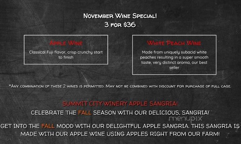 Summit City Winery - Glassboro, NJ menu_pic