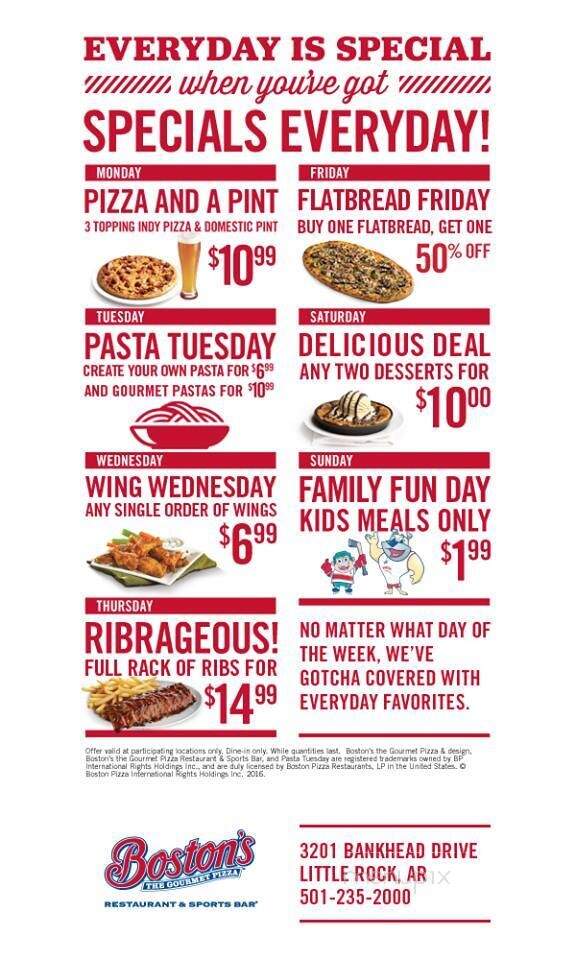 Boston's Restaurant & Sports Bar - Little Rock, AR menu_pic
