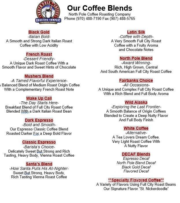 North Pole Coffee Roasting - Fairbanks, AK menu_pic