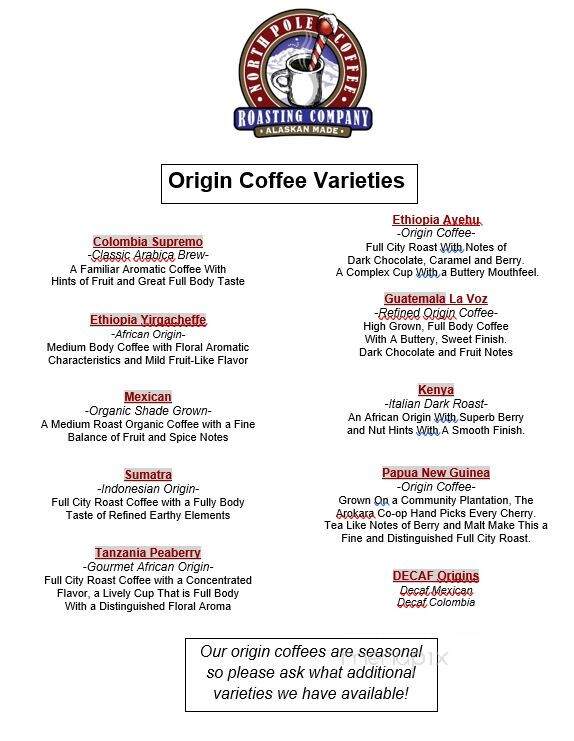 North Pole Coffee Roasting - Fairbanks, AK menu_pic