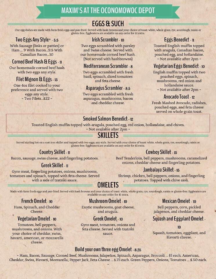 Maxim's at Oconomowoc Depot - Oconomowoc, WI menu_pic