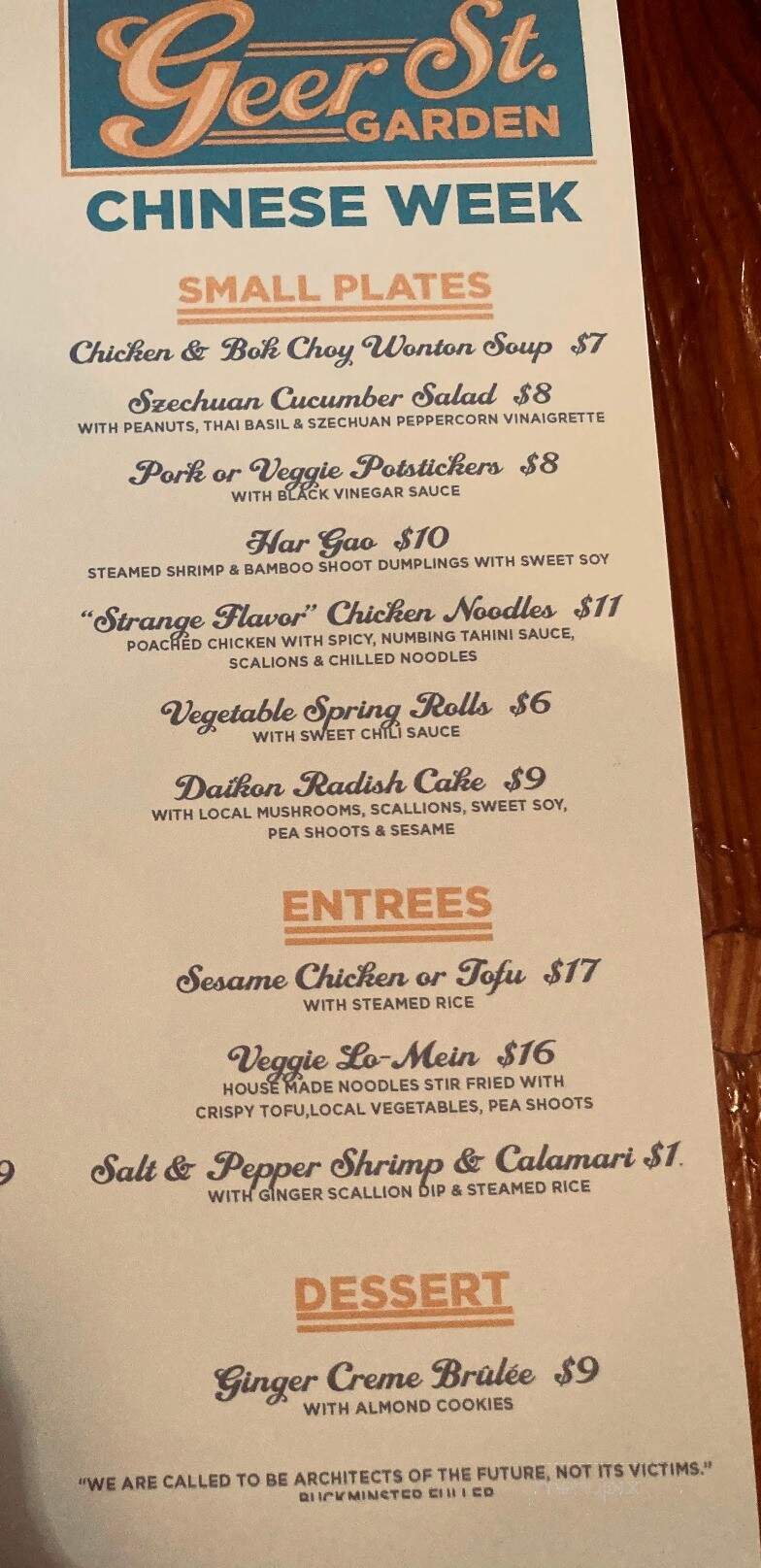 Geer Street Garden - Durham, NC menu_pic