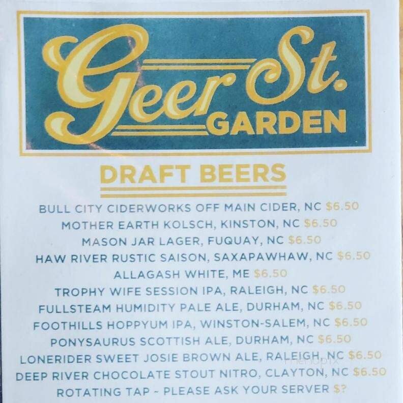 Geer Street Garden - Durham, NC menu_pic