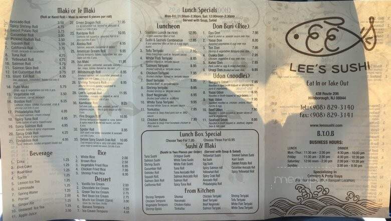 Lee's Sushi - Hillsborough, NJ menu_pic
