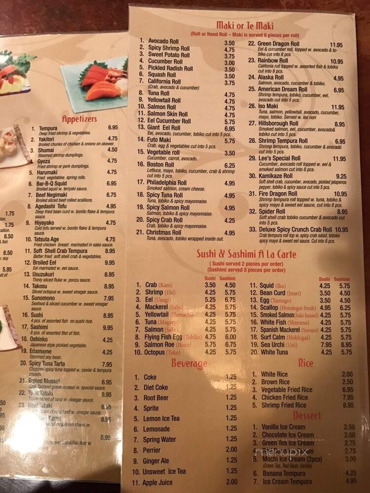 Lee's Sushi - Hillsborough, NJ menu_pic