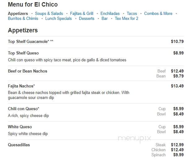 El Chico - Muskogee, OK menu_pic