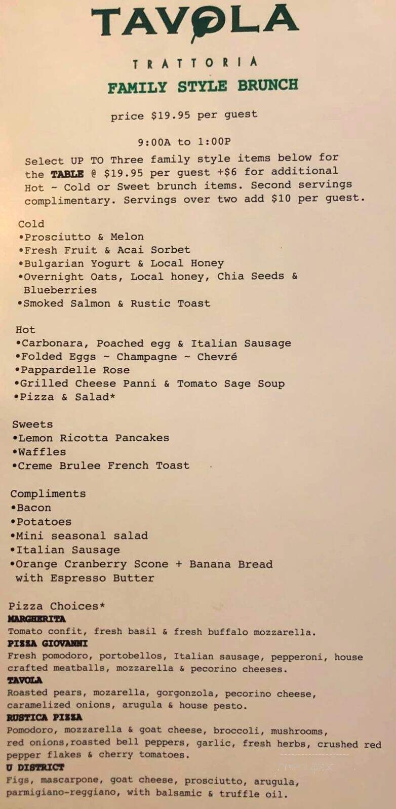 Tavola Trattoria - Bentonville, AR menu_pic