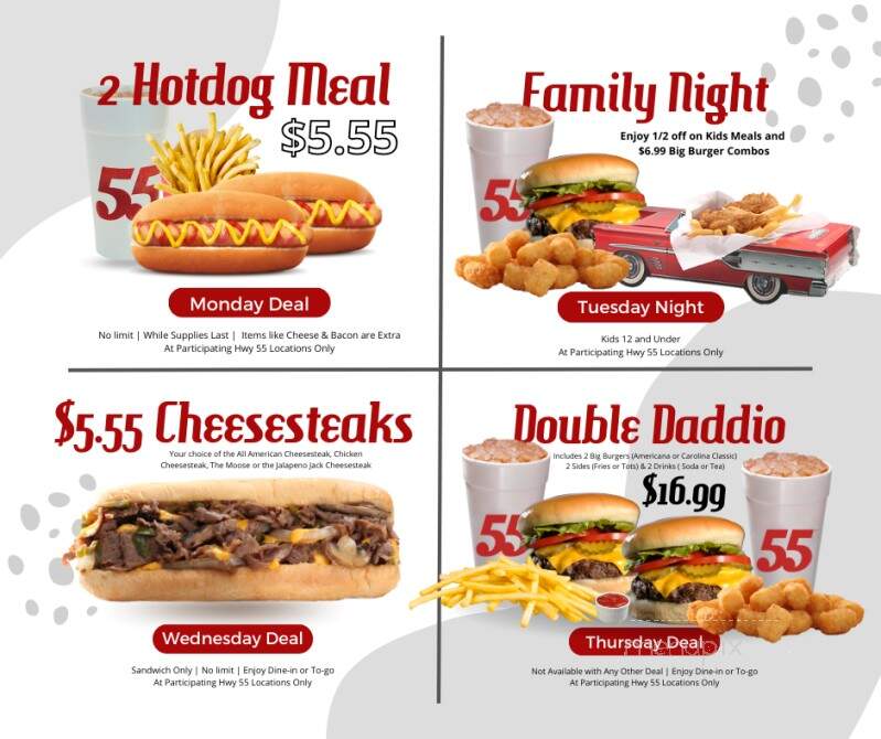 Hwy 55 Burgers Shakes & Fries - Lexington, SC menu_pic