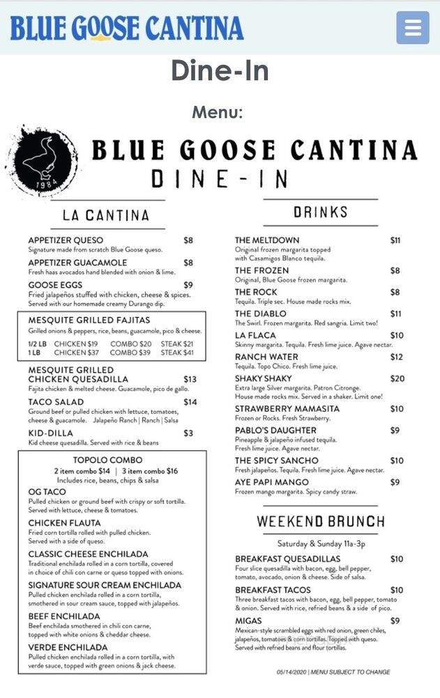 Blue Goose Cantina - McKinney, TX menu_pic