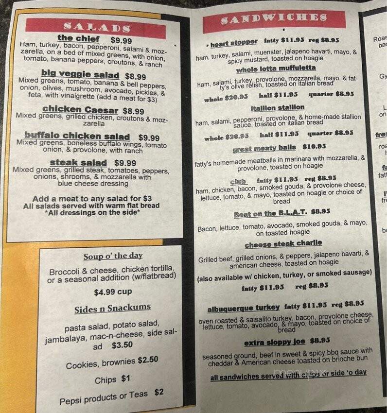 Fatty's Sandwich Shop II - Panama City Beach, FL menu_pic